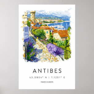 Affiche aquarelle d'Antibes Impression de voyage à