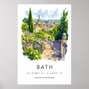 Affiche aquarelle de Bath Bath Impression de voyag