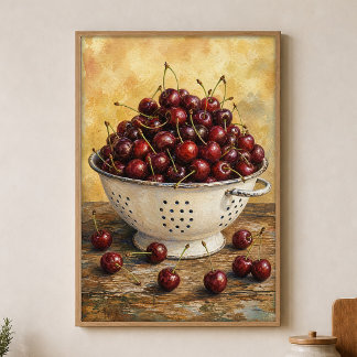 Affiche aquarelle de cerises dans un passoire