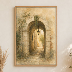 Affiche aquarelle du passage de la voûte en pierre