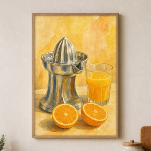 Affiche aquarelle d'un presse-fruit chrome et de d