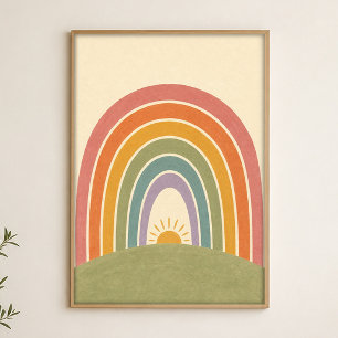 Affiche aquarelle fantaisiste de la colline arc-en