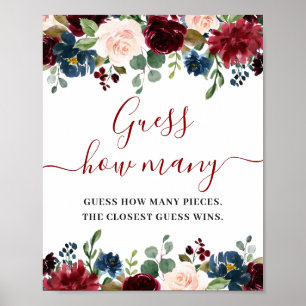 Affiche aquarelle florale Burgundy Navy Blue Blush