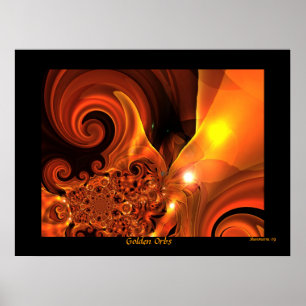Affiche Art Abstrait Numérique Orbes Dorées