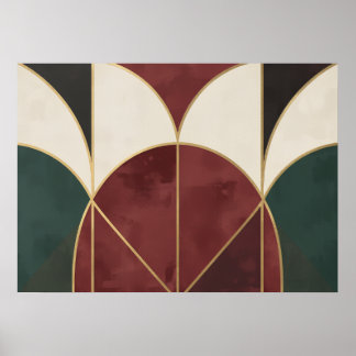 Affiche Art Déco Géométrique Arcs Vert Cramoisi Or