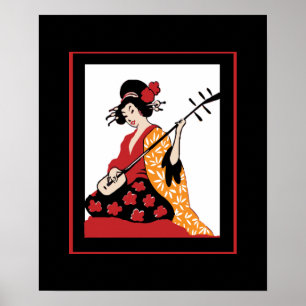 Affiche Art Vintage Geisha & Shamisen