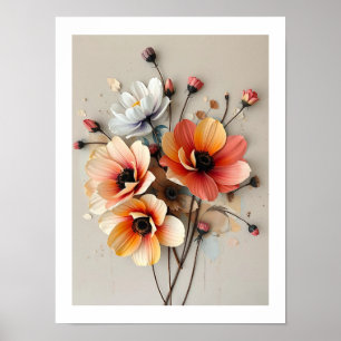 Affiche artistique 3D de fleurs dans le style papi