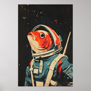 Affiche Astronaute Poisson, Impression Rétro Poiss