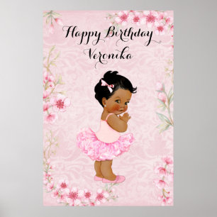 Affiche Ballerine Fille Rose Fleurs