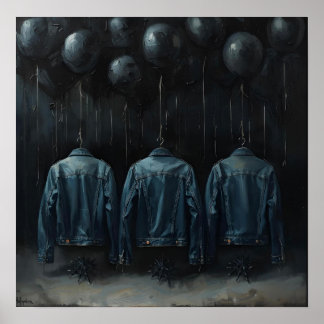 Affiche ballon noir veste bleue