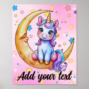 Affiche bébé licorne lune 8x10