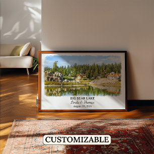 Affiche Big Bear Lake Californie, Aquarelle