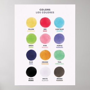 Affiche bilingue de couleurs en espagnol pour les