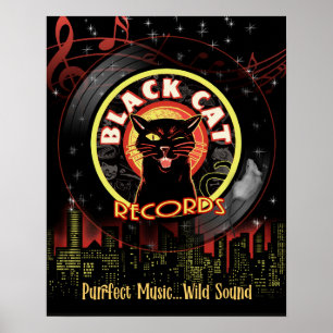 Affiche Black Cat Records – Vinyle de club de jazz