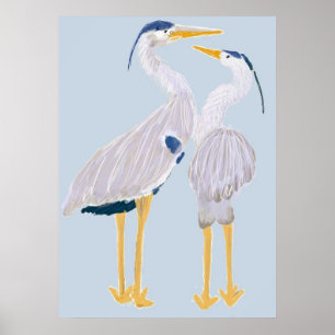 Affiche bleue de héron
