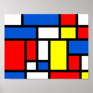 Affiche bleue rouge jaune de Mondrian
