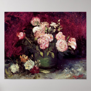 Affiche Bol de Van Gogh avec pivoines et roses