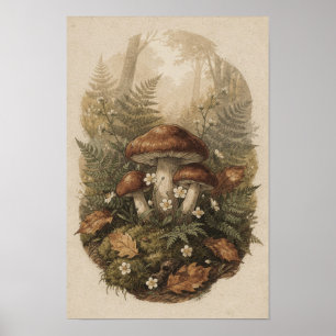 Affiche botanique de forêt de champignons de bois