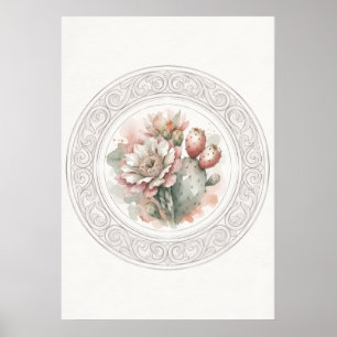 Affiche botanique ornée de fleur de cactus rose