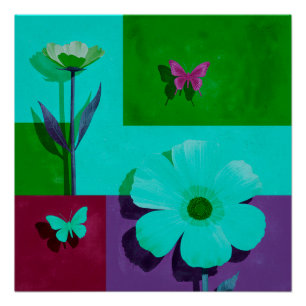 Affiche brillante à fleurs en blocs de couleur ave