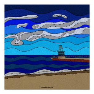 Affiche brillante du lac Michigan 20"x20"