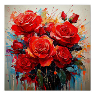 Affiche Brillante - Œuvre d'art Les Roses Rouges