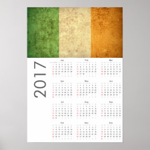Affiche Calendrier 2017 Drapeau Irlande Grunge