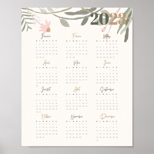 Affiche Calendrier 2023 FLORAL PASTEL - FR Poster (Vorne)