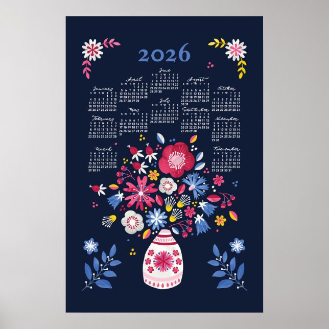 Affiche Calendrier 2026 Folksy Bouquet (Devant)