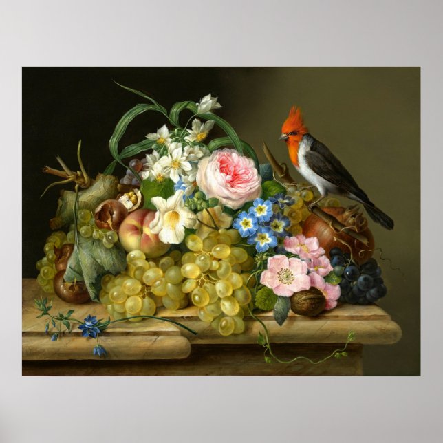Affiche Cardinal, Fruit, and Flowers Still Life (Devant)