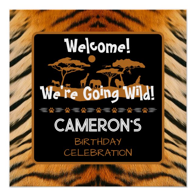 Affiche carrée d'anniversaire à motif de tigre (Devant)
