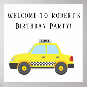 Affiche carrée de fête d'anniversaire de taxi jaun