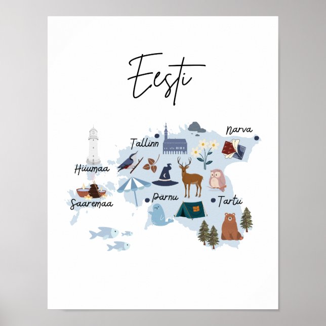 Affiche carte d'Estonie (Devant)