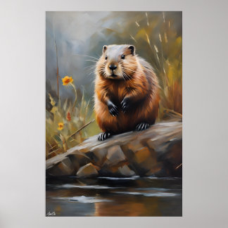Affiche | Castor | Style de peinture à l'huile