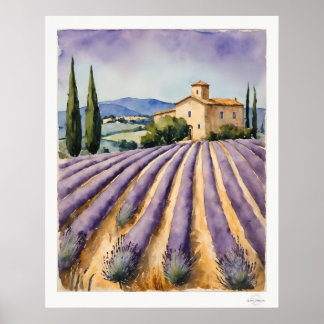 Affiche Champ de Lavande avec Ferme