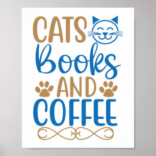 Affiche Chat, Livres & Café