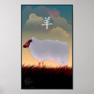 Affiche chinoise de moutons de zodiaque