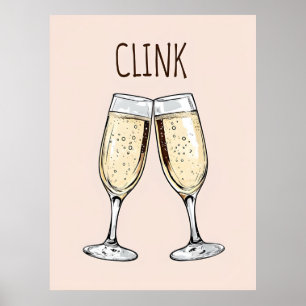 Affiche Clink Champagne – Art de fête minimaliste