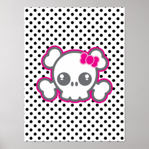 Affiche crâne rose Kawaii