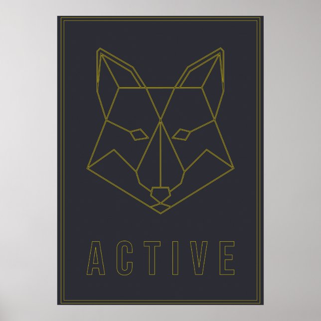 Affiche d'affirmation active origami renard jaune (Devant)