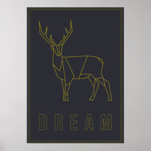 Affiche d'affirmation des cerfs en origami jaune. 