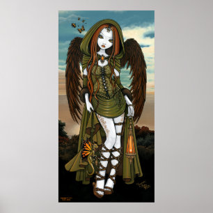 Affiche d'ange de lanterne de dragon de coucher du