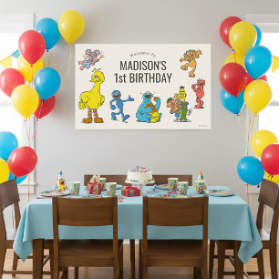 Affiche d'anniversaire avec des personnages vintag