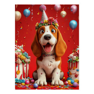 Affiche d'anniversaire de Beagle mignon   Fête ado