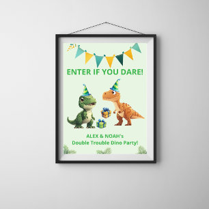 Affiche d'anniversaire Dinosaure pour jumeaux En