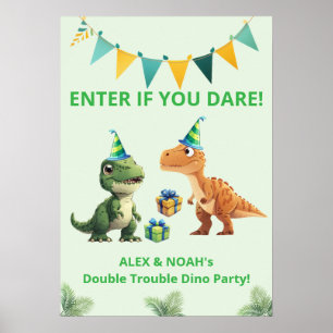 Affiche d'anniversaire Dinosaure pour jumeaux En