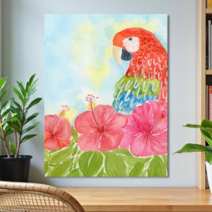 Affiche d'Aras écarlates et d'Hibiscus rose