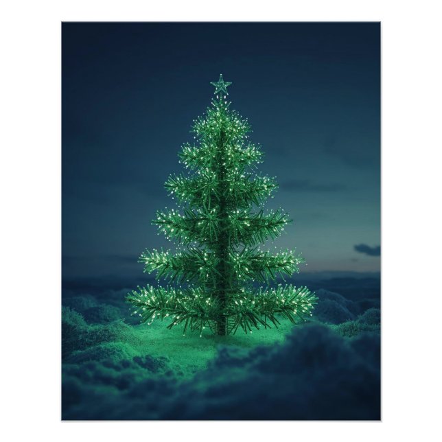 Affiche d'arbre de Noël vert enneigé (Devant)