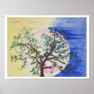 Affiche d'arbre yin yang, lune, design original