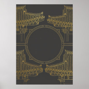 Affiche d'architecture Art Déco en or